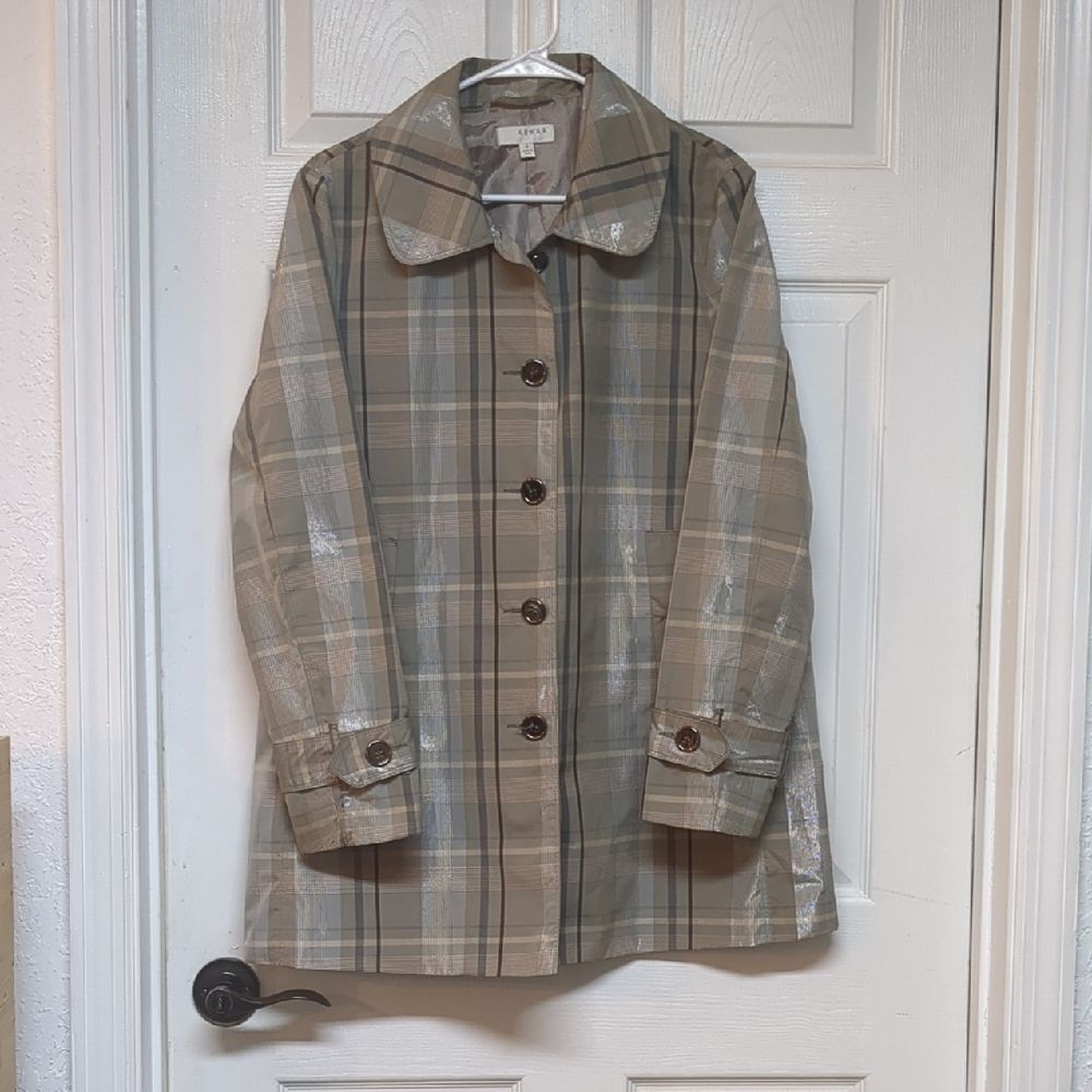 Kenar Tan Plaid Ladies Mid Length Vintage Style Lightweight Jacket, Size M